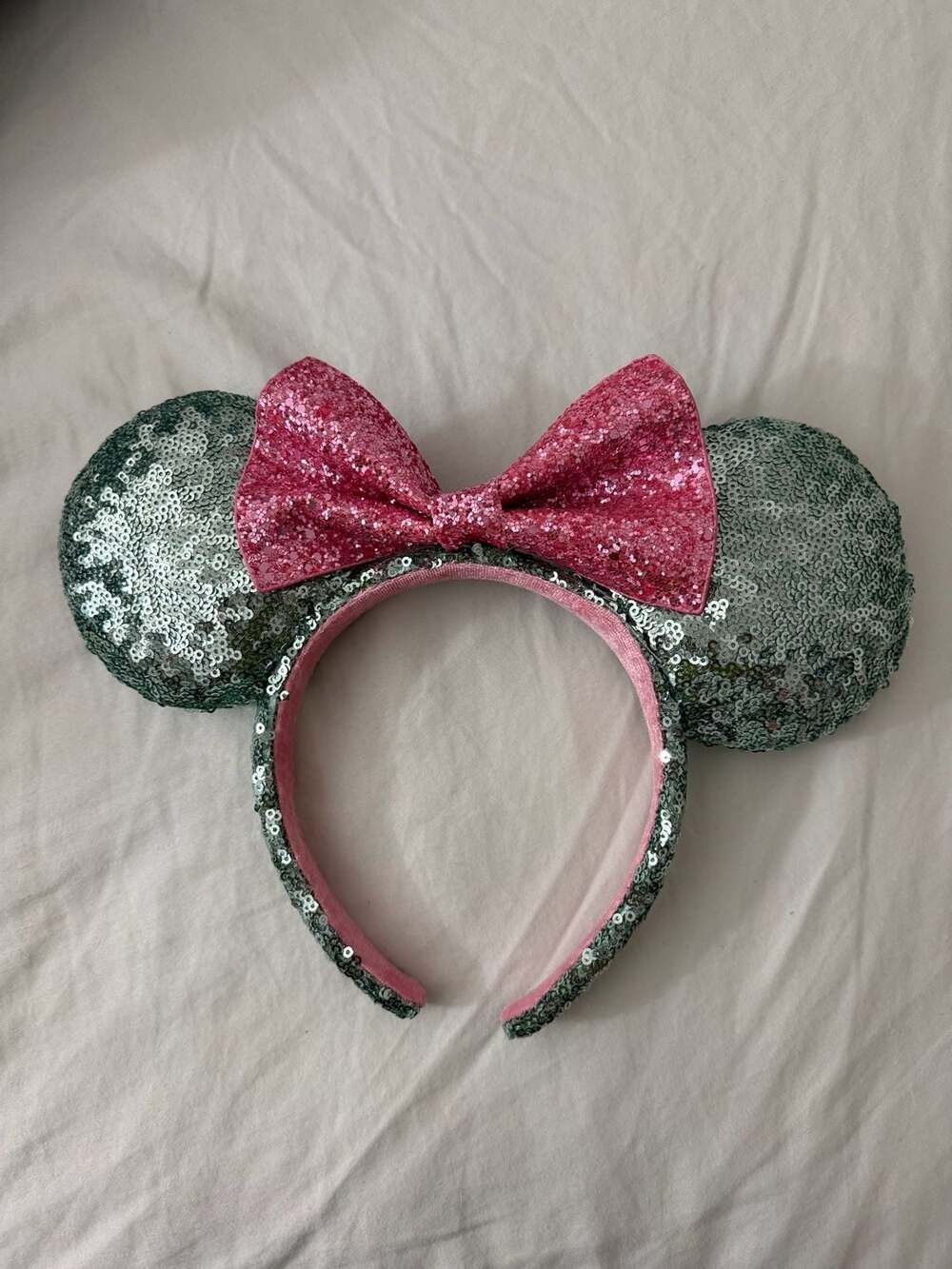 Disney Parks Sugar Rush Mint Green and Pink Sequin Minnie Mouse Ear Headband